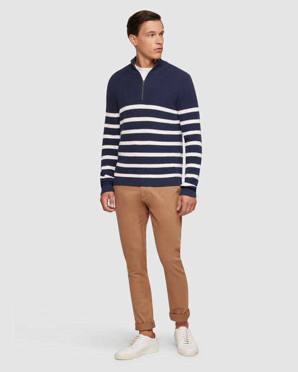 Oxford - Jack Knitted Stripe Zip Up Sweater - Jumpers & Cardigans (Blue Dark) Jack Knitted Stripe Zip Up Sweater