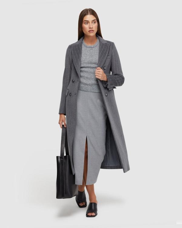 Oxford - Lilian Pinstripe Wool Rich Overcoat - Coats & Jackets (Grey Stripe) Lilian Pinstripe Wool Rich Overcoat