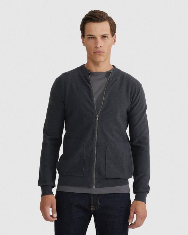 Oxford - Ryan Cotton Blend Knit Zip Top - Jumpers & Cardigans (Grey Medium) Ryan Cotton Blend Knit Zip Top