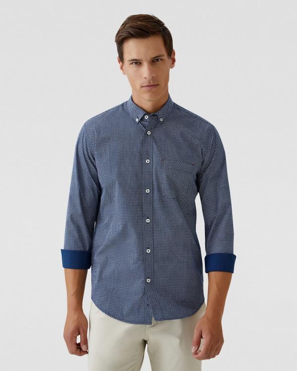 Oxford - Stratton Printed Cotton Shirt - Shirts & Polos (Blue Print) Stratton Printed Cotton Shirt