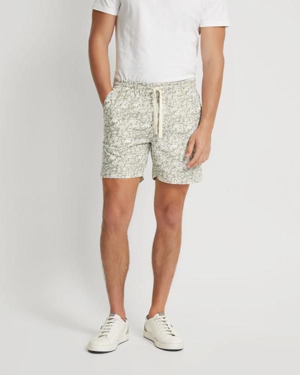 Oxford - Toby Linen Cotton Printed Shorts - Chino Shorts (Green Print) Toby Linen Cotton Printed Shorts