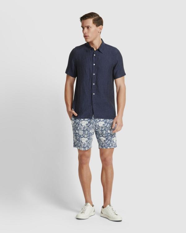 Oxford - Tom Linen Cotton Printed Short - Chino Shorts (Blue Print) Tom Linen Cotton Printed Short