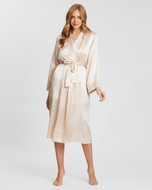 Papinelle - Audrey Silk Long Robe - Sleepwear (Champagne) Audrey Silk Long Robe