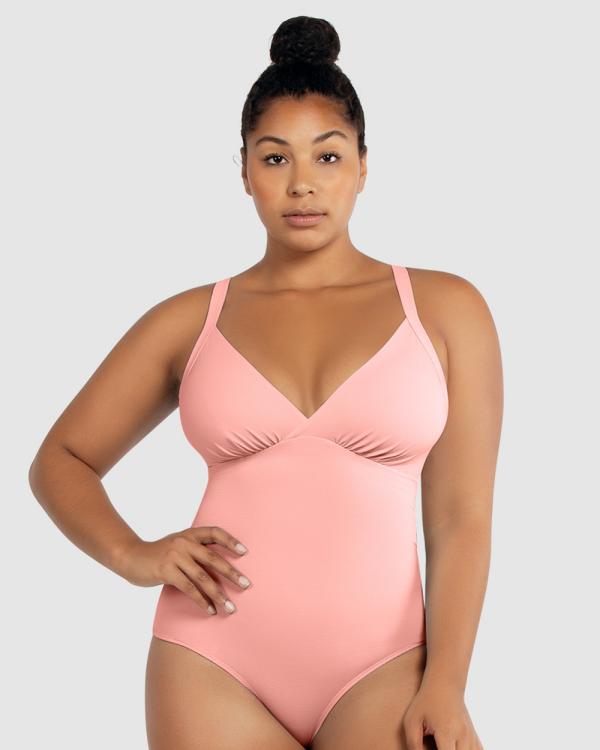 Parfait - Vivien Full Bust V Neck Plunge Swimsuit - One-Piece / Swimsuit (Pink) Vivien Full Bust V Neck Plunge Swimsuit