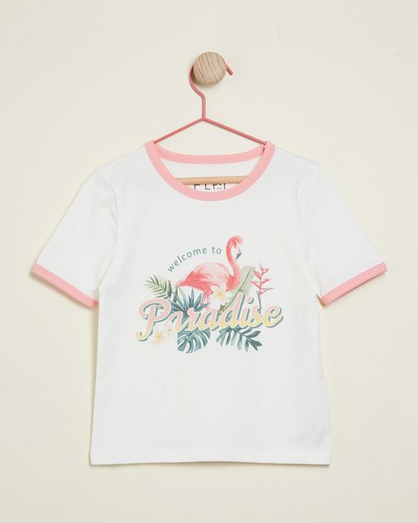 PLAY etc - Flamingo Ringer Tee - T-Shirts & Singlets (Cream & Pink) Flamingo Ringer Tee