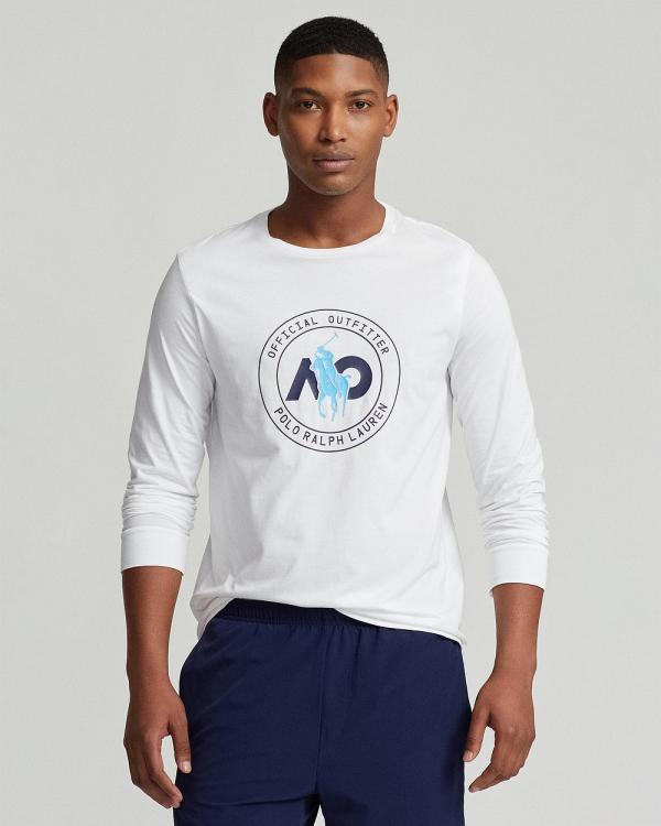Polo Ralph Lauren - Australian Open Custom Slim Fit T Shirt - Long Sleeve T-Shirts (Pure White) Australian Open Custom Slim Fit T-Shirt