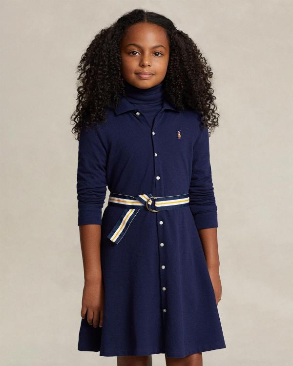 Polo Ralph Lauren - Belted Knit Oxford Polo Dress   Teens - Dresses (Navy) Belted Knit Oxford Polo Dress - Teens