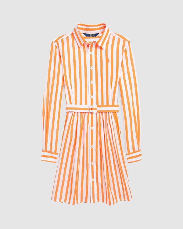 Polo Ralph Lauren - Belted Striped Cotton Poplin Shirtdress   Teens - Dresses (Orange & White) Belted Striped Cotton Poplin Shirtdress - Teens