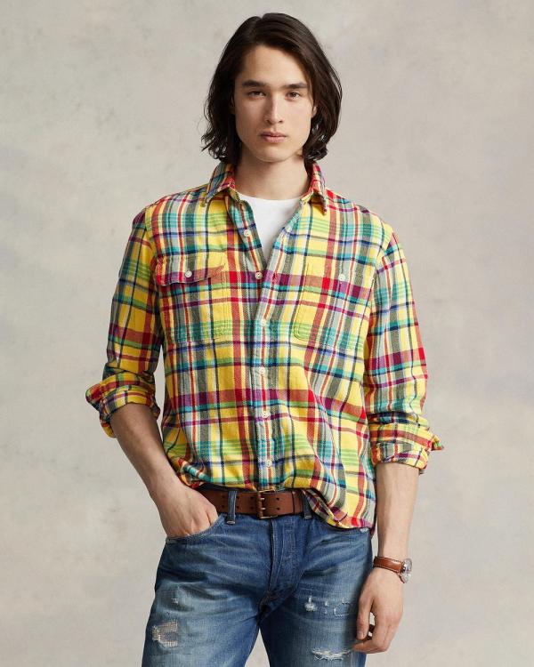 Polo Ralph Lauren - Classic Fit Plaid Flannel Workshirt - Casual shirts (Yellow & Green Multi) Classic Fit Plaid Flannel Workshirt