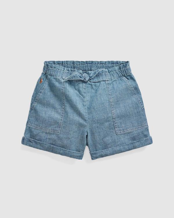 Polo Ralph Lauren - Cotton Chambray Camp Shorts   ICONIC EXCLUSIVE   Kids - Denim (Indigo) Cotton Chambray Camp Shorts - ICONIC EXCLUSIVE - Kids