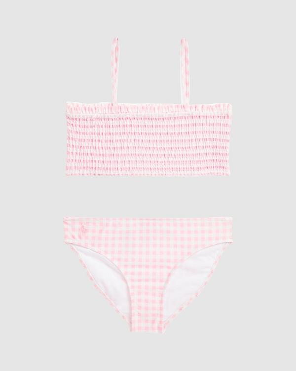 Polo Ralph Lauren - Gingham Ruffled Two Piece Swimsuit   ICONIC EXCLUSIVE   Teens - Bikini Set (Carmel Pink) Gingham Ruffled Two-Piece Swimsuit - ICONIC EXCLUSIVE - Teens