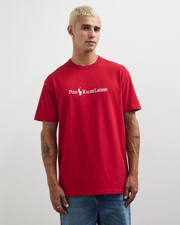 Polo Ralph Lauren - Knit Centre Front Text Tee   ICONIC EXCLUSIVE - T-Shirts & Singlets (Red) Knit Centre Front Text Tee - ICONIC EXCLUSIVE