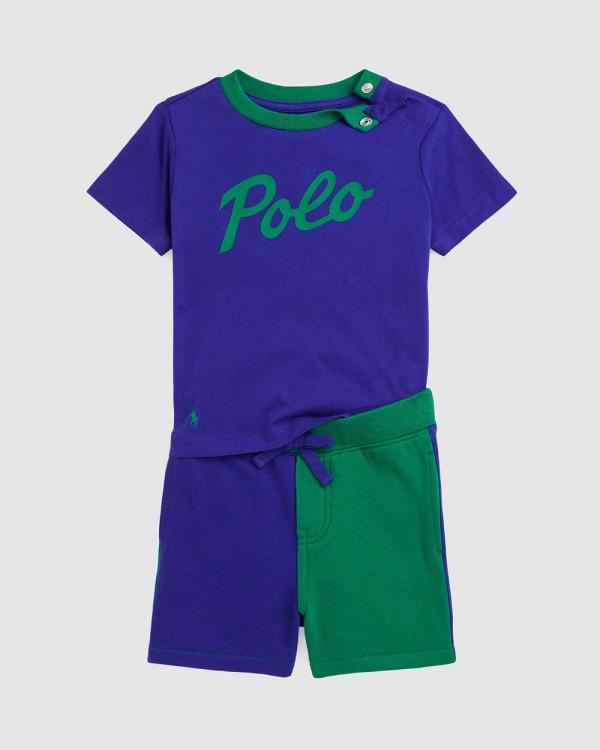 Polo Ralph Lauren - Logo Jersey Tee & Fleece Shorts Set   Babies - 2 Piece (Blue) Logo Jersey Tee & Fleece Shorts Set - Babies