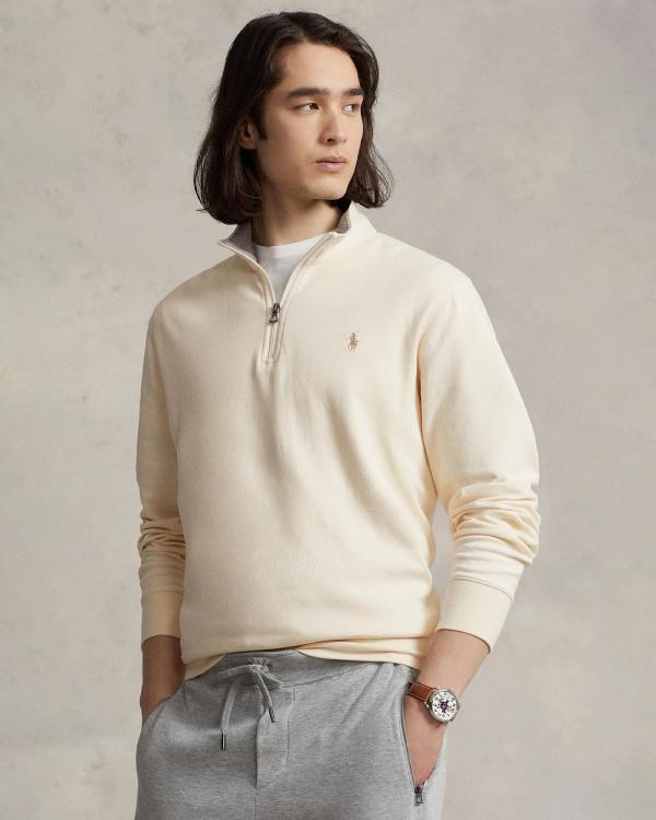 Polo Ralph Lauren - Luxury Jersey Quarter Zip Pullover - Sweats & Hoodies (Guide Cream) Luxury Jersey Quarter-Zip Pullover