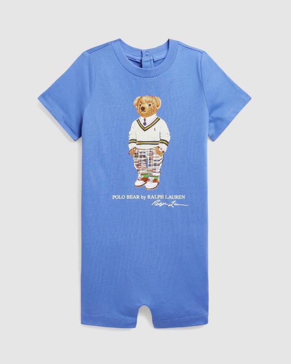 Polo Ralph Lauren - Polo Bear Cotton Jersey Shortall   Babies - Shortsleeve Rompers (Blue) Polo Bear Cotton Jersey Shortall - Babies