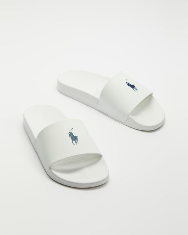 Polo Ralph Lauren - Slide Sandals   Unisex - Slides (White & Navy) Slide Sandals - Unisex