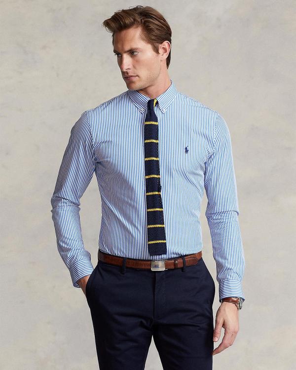 Polo Ralph Lauren - Slim Fit Striped Stretch Poplin Shirt - Shirts & Polos (Light Blue) Slim Fit Striped Stretch Poplin Shirt