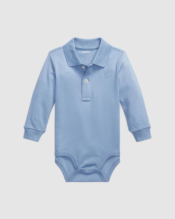 Polo Ralph Lauren - Soft Cotton Long Sleeve Polo Bodysuit   Babies - Bodysuits (Blue) Soft Cotton Long-Sleeve Polo Bodysuit - Babies