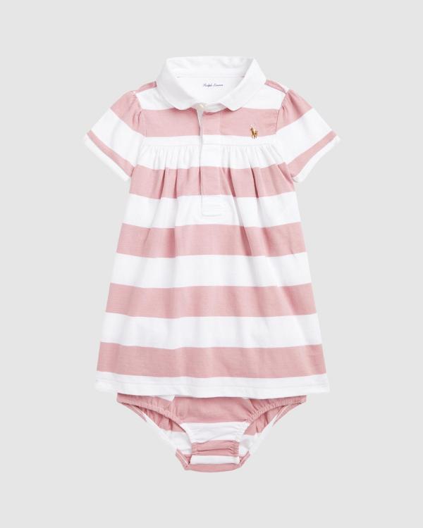Polo Ralph Lauren - Striped Jersey Rugby Dress & Bloomer   Babies - Dresses (Adirondack Rose/White) Striped Jersey Rugby Dress & Bloomer - Babies