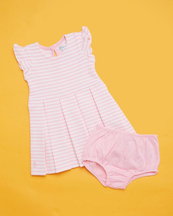 Polo Ralph Lauren - Striped Ottoman Ribbed Dress & Bloomer   Babies - Dresses (Caramel Pink & White) Striped Ottoman-Ribbed Dress & Bloomer - Babies