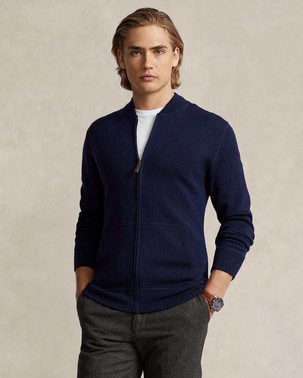 Polo Ralph Lauren - Washable Wool Full Zip Sweater - Sweats (Hunter Navy) Washable Wool Full-Zip Sweater