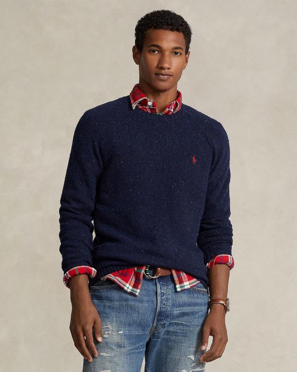 Polo Ralph Lauren - Wool Blend Saddle Sleeve Sweater - Sweats (Ancient Navy Donegal) Wool-Blend Saddle-Sleeve Sweater