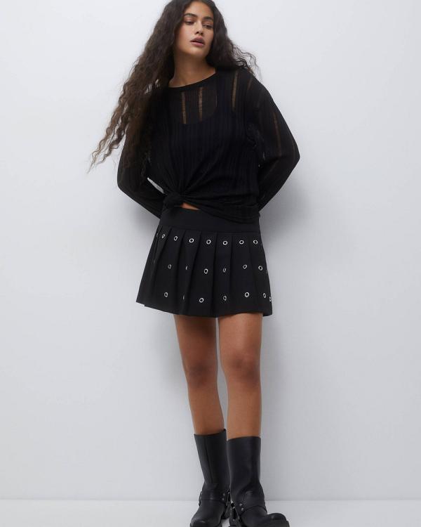 Pull&Bear - Black Skort With Eyelets - Skirts (Black) Black Skort With Eyelets