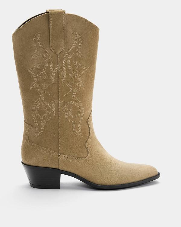 Pull&Bear - Cowboy Boots With Topstitching - Boots (Taupe) Cowboy Boots With Topstitching
