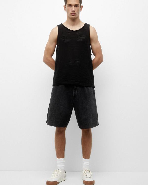 Pull&Bear - Loose fit Faded Black Denim Bermuda Shorts - Denim (Neg Delav) Loose-fit Faded Black Denim Bermuda Shorts