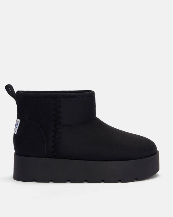 Pull&Bear - Platform Faux Fur Ankle Boots - Ankle Boots (Black) Platform Faux Fur Ankle Boots