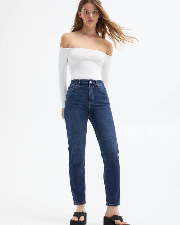 Pull&Bear - Relax Fit Mom Jeans - Mom Jeans (Dark Blue) Relax Fit Mom Jeans