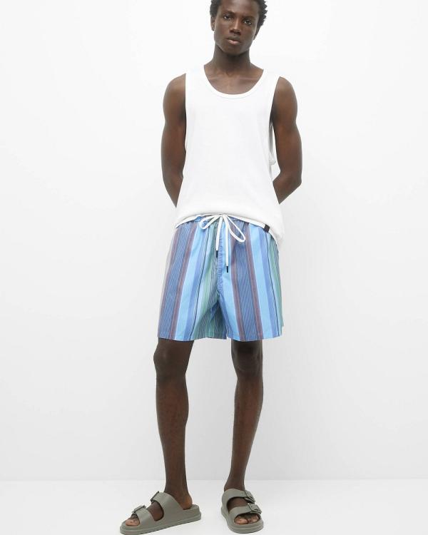 Pull&Bear - Swimming Trunks With Blue Stripes And Stwd Label - Swimwear (Blue) Swimming Trunks With Blue Stripes And Stwd Label