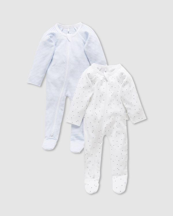 Purebaby - 2 Pack Zip Growsuit   Babies - Longsleeve Rompers (Pale Blue Pack) 2-Pack Zip Growsuit - Babies