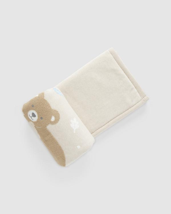 Purebaby - Embroidered Lined Blanket Babies - Nursery (Little Wheat Bear) Embroidered Lined Blanket-Babies
