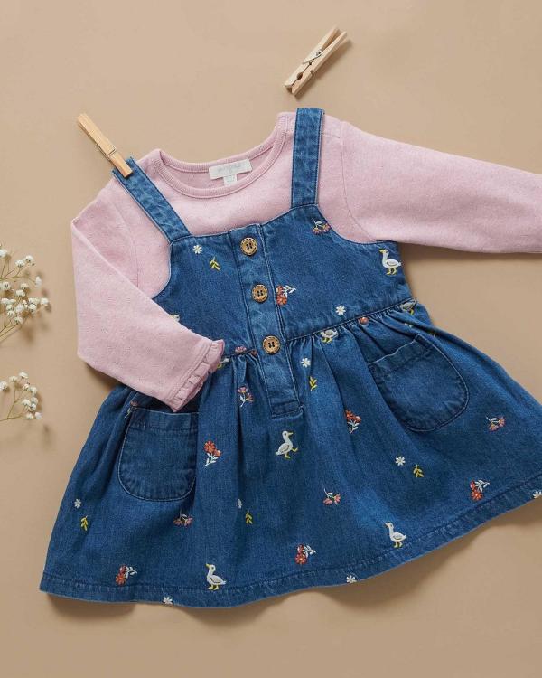 Purebaby - Embroidered Pinnie   Babies Kids - Dresses (Mid Blue Denim) Embroidered Pinnie - Babies-Kids