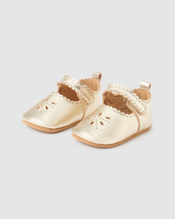 Purebaby - Leather Eyelet Mary Jane Kids Babies - Casual Shoes (Light Gold) Leather Eyelet Mary Jane-Kids-Babies