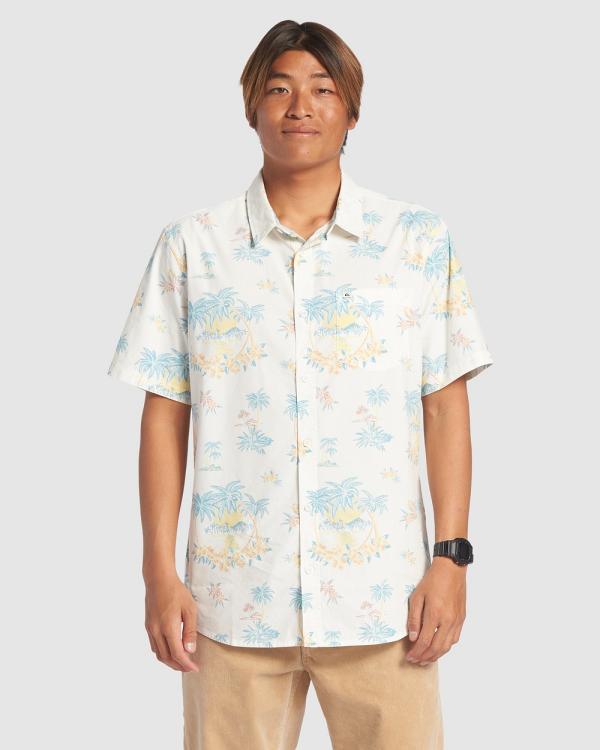 Quiksilver - Mens Palm Spritz Short Sleeve Shirt - Tops (SNOW WHITE PALM SPRITZ) Mens Palm Spritz Short Sleeve Shirt