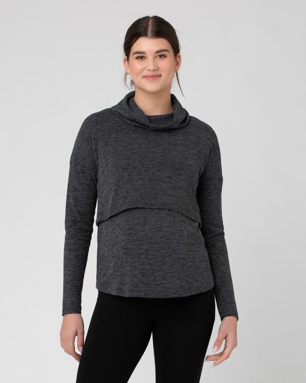 Ripe Maternity - Cameron Roll Neck Nursing Top - Tops (Dark Charcoal) Cameron Roll Neck Nursing Top