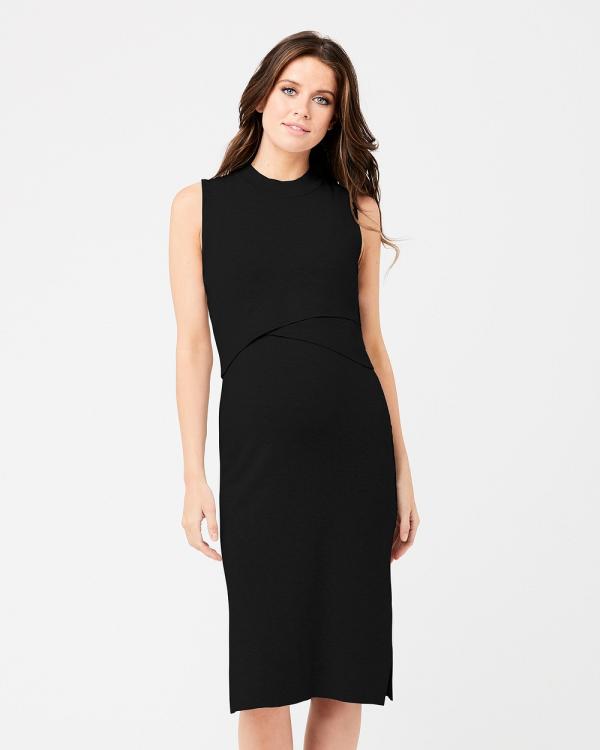 Ripe Maternity - Layered Knit Nursing Dress - Bodycon Dresses (Black) Layered Knit Nursing Dress