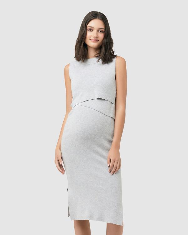 Ripe Maternity - Layered Knit Nursing Dress - Bodycon Dresses (Silver Marle) Layered Knit Nursing Dress