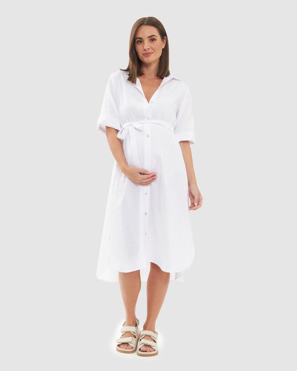 Ripe Maternity - Molly Linen Shirt Dress - Dresses (white) Molly Linen Shirt Dress