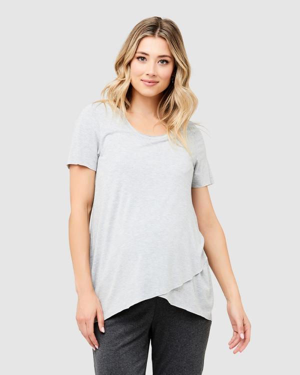 Ripe Maternity - Short Sleeve Raw Edge Nursing Top - Tops (Silver) Short Sleeve Raw Edge Nursing Top