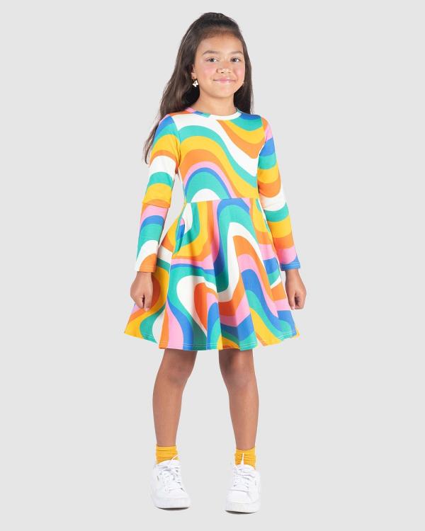 Rock Your Kid - Into The Groove Waisted Dress   Kids - Printed Dresses (Rainbow) Into The Groove Waisted Dress - Kids