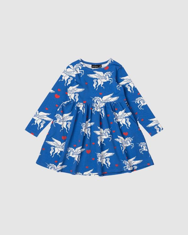 Rock Your Kid - Les Licornes High Waisted Dress   Kids - Dresses (Blue) Les Licornes High Waisted Dress - Kids