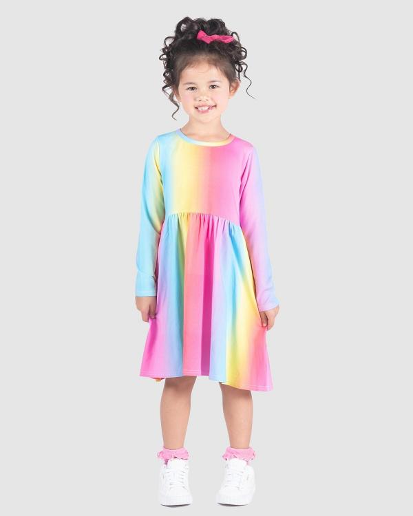 Rock Your Kid - Long Sleeve Midi Dress   Kids - Printed Dresses (Rainbow) Long Sleeve Midi Dress - Kids