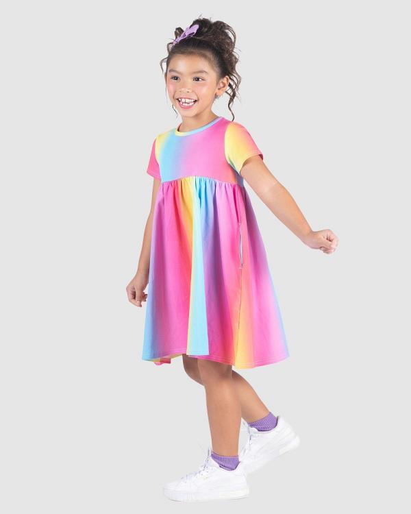 Rock Your Kid - Short Sleeve Mini Dress   Kids - Printed Dresses (Rainbow) Short Sleeve Mini Dress - Kids