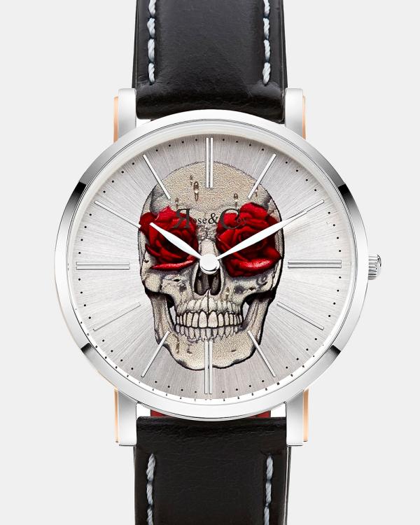 Rose & Coy - Art Series Skull & Rose Watch - Watches (Silver / Black) Art Series Skull & Rose Watch