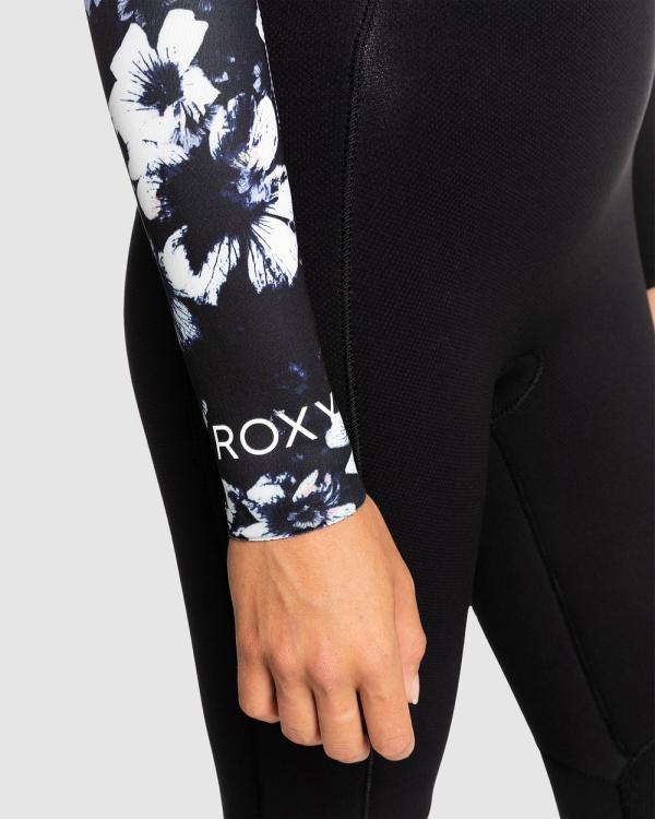 Roxy - 3 2mm Elite   Chest Zip Wetsuit For Women - Wetsuits (TRUE BLACK BLACK FLOWERS) 3-2mm Elite   Chest Zip Wetsuit For Women