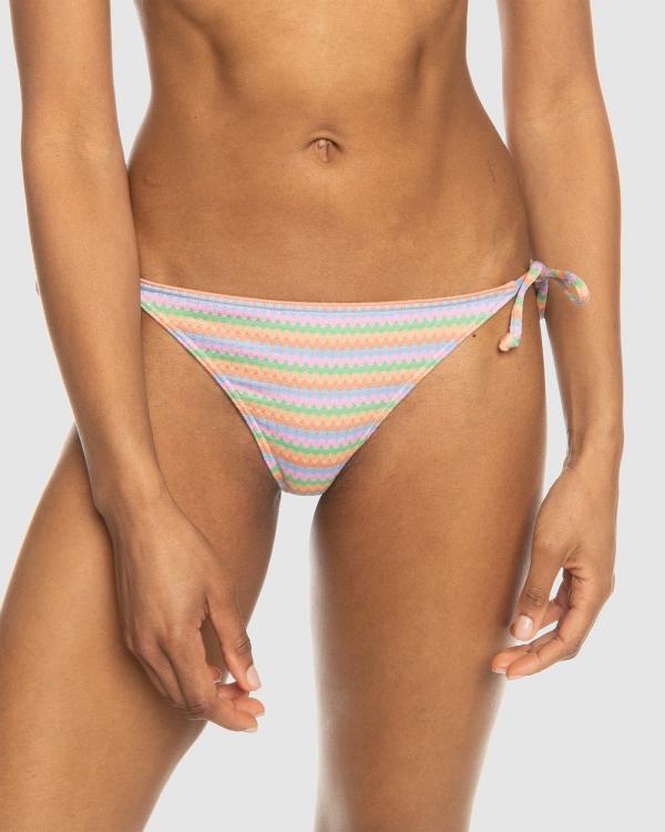 Roxy - Wavy Stripe   Tie Side Bikini Bottoms For Women - Bikini Bottoms (PAPAYA WAVY STRIPE S) Wavy Stripe   Tie Side Bikini Bottoms For Women