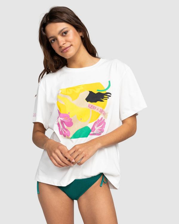 Roxy - Womens Keep A Breast Day Oversized Boyfriend T Shirt - Tops (SNOW WHITE) Womens Keep A Breast Day Oversized Boyfriend T Shirt